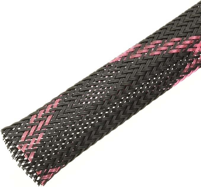 Aicosineg 32.8ft PET Flexible Braided Cable Sleeve 0.44inch Width Wire Loom Sleeving and Organizer Flexible Wire Mesh Sleeve Wrap Protector for TV Audio PC Cords from Pets Chewing Black and Pink