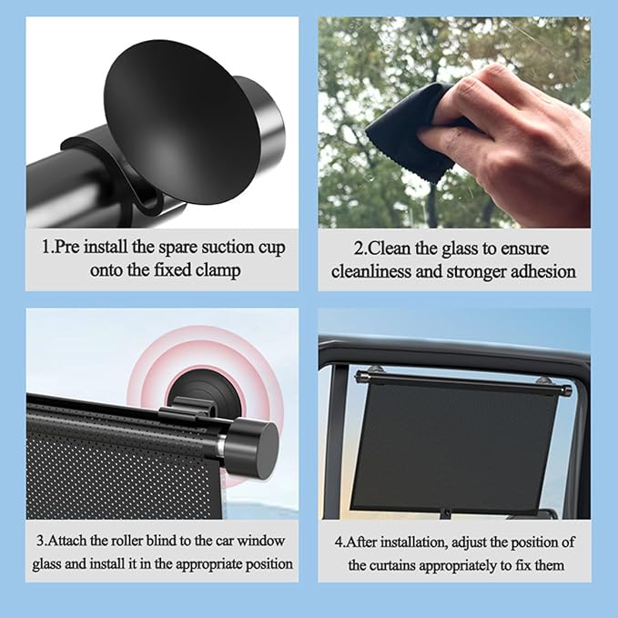 2 Pack Retractable Car Shades for Side Windows - Window Sun Shade for Car with Strong Suction Cups | Roller Shades UV Heat Block Sun Shade for Cars House Office Window (M:17.1"x19.6")