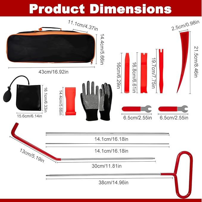 HIGH & SKY Car Tool Kit – Solid Steel Rod 68 Inch with Air Wedge & Pump | Multipurpose Car Repair Tool Kit for Vehicles, Home & Garage Use