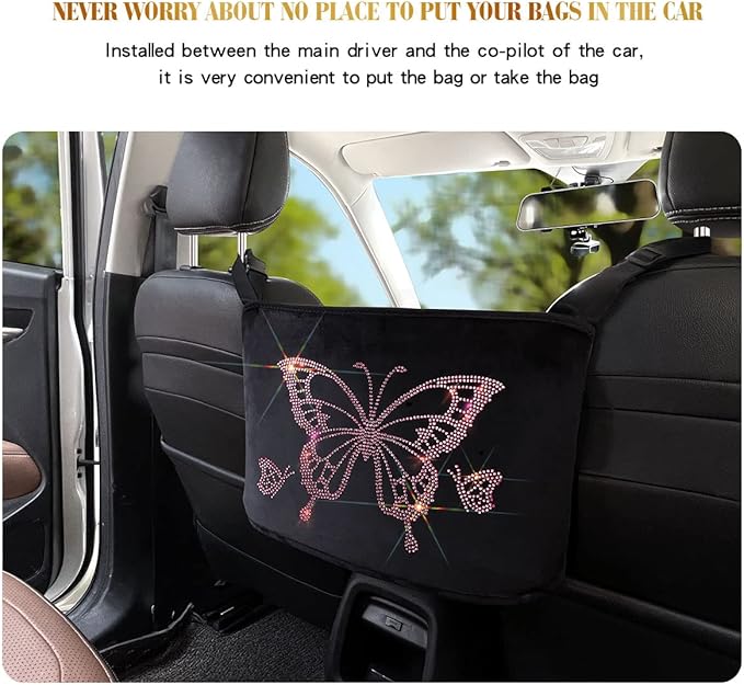 Car Handbag Holder Car Net Pocket Handbag Holder Car Backseat Organizer Car Handbag Holder Between Seats(Pink)