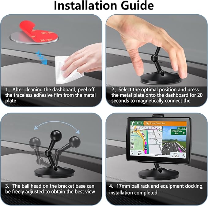 for Garmin GPS Mount,Upgrade Aluminium Magnetism Dashboard Mount，17mm Ball Holder, Compatible with Garmin Nuvi, RV, Dezl, Drive, Drivesmart, Driveassist