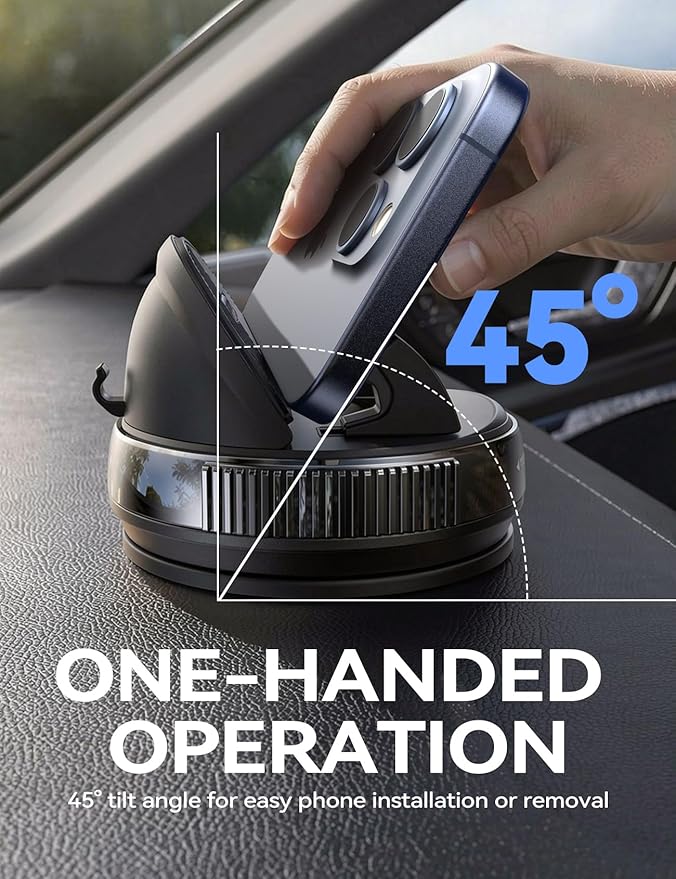 JOYROOM Car Phone Holder Mount, [360° Rotation+Thick Case Friendly] Cell Phone Car Mount with Adjustable Spring Clip, Universal Dashboard Phone Holder Anti-Slip Silicone for iPhone (Black)