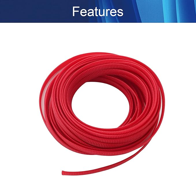 Aicosineg Cable Sleeve Braided Sleeving PET Wire Loom Tubing Cable 32.81ft-2/5inch Wrap Protector for HiFi Audio and Video Headphone Cable Protect Wires from Chewing of Pets Red