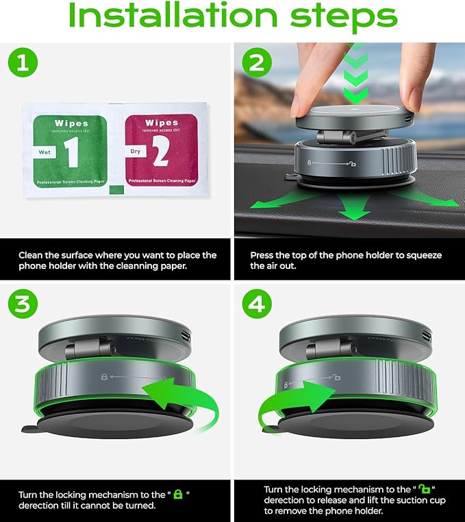 Meifigno for MagSafe Car Mount Charger, 15W Wireless Charger Stand with Vacuum Suction Cup, Magnetic Phone Holder for Car, for iPhone 17 Pro Max 16-12 & Android, 360°Adjustable & Foldable Phone Stand