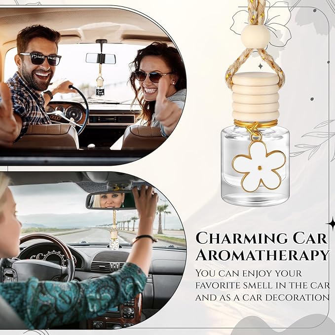 Siifert 2 Sets Hanging Car Air Freshener and Essential Oil Diffuser, Car Air Freshener Daisy Essential Oil Diffuser Long Lasting Automobile Aromatherapy(White,Cool Ice)