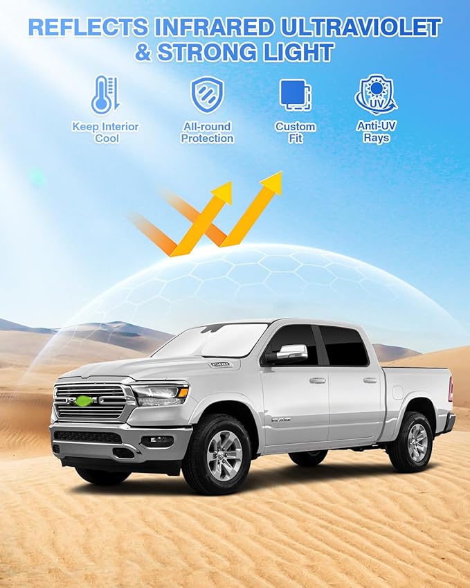 Canvcle Sunshades for Dodge Ram 1500 2019-2025 2026 Accessories Windshield Sun Shade Side Rear Window Shade Cover Sun Visor Shield Privacy Protection Keep Vehicle Cool Black 6PCS