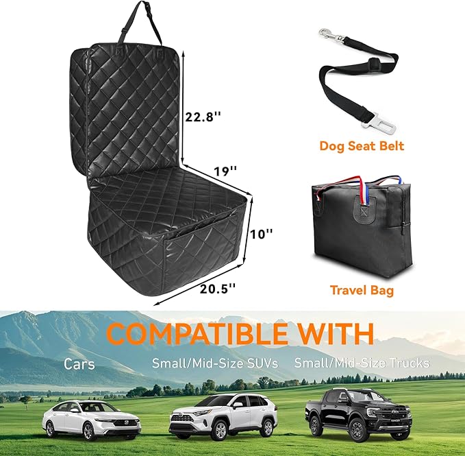 Car Seat Covers for Dogs–Waterproof PU Leather Car Front Seat Cover for Pets & Humans,Scratchproof Captain Seat Protector Fits Most Cars, Trucks, SUVs，Minivans(Black)