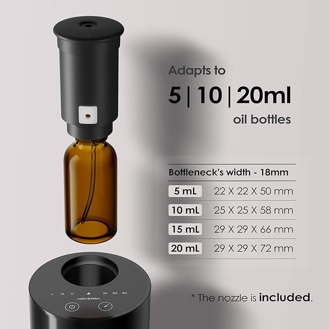 Airversa Waterless Essential Oil Diffuser Starter Kit with 4 x 10mL Hotel Scent Fragrance Oil, Battery Operated Mini Scent Air Machine Portable Diffuser for Home Car Office, AN6Kit-04 Black