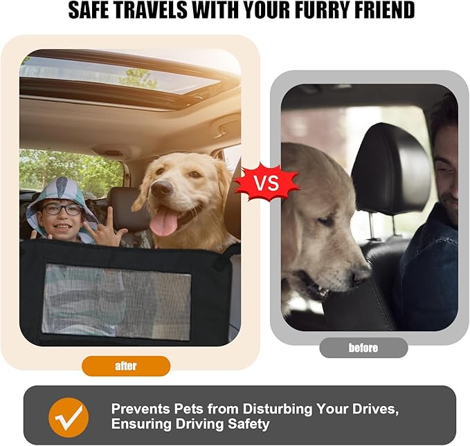Universal Dog Car Barrier,Dog Net for Car Divider,Pet Barrier with Mesh Organizer for Cars,SUVs & Trucks,22"×18", Breathable & Easy to Install