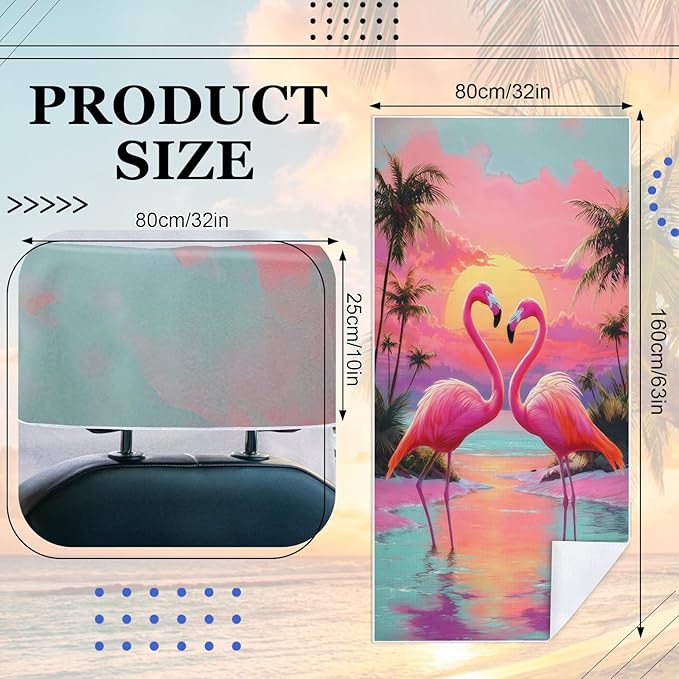 2 Pack Car Towel Seat Covers with Storage Bag, Multifunctional Towel for Gym Outdoor Sport, Picnic, Beach, Pet Dog Travel,Non-Slip Washable Car Seat Protector (Flamingo)