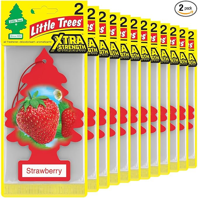 LITTLE TREES Car Air Freshener | Xtra Strength Provides Long-Lasting Scent for Auto or Home | Extra Boost of Fragrance | Strawberry, 24 Air Fresheners
