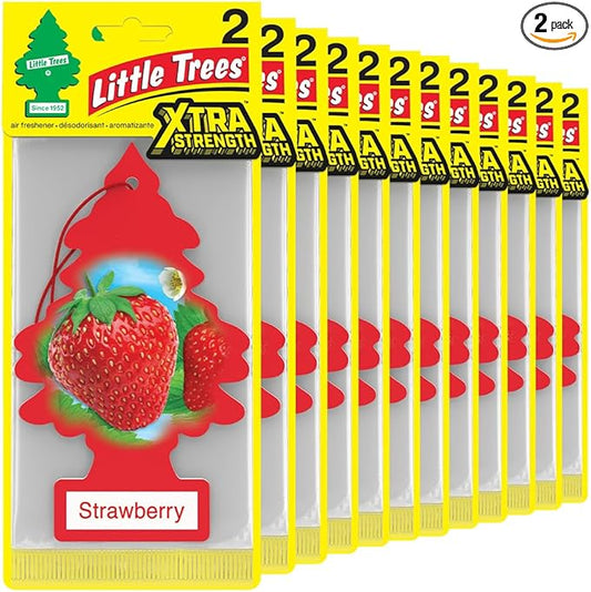 LITTLE TREES Car Air Freshener | Xtra Strength Provides Long-Lasting Scent for Auto or Home | Extra Boost of Fragrance | Strawberry, 24 Air Fresheners