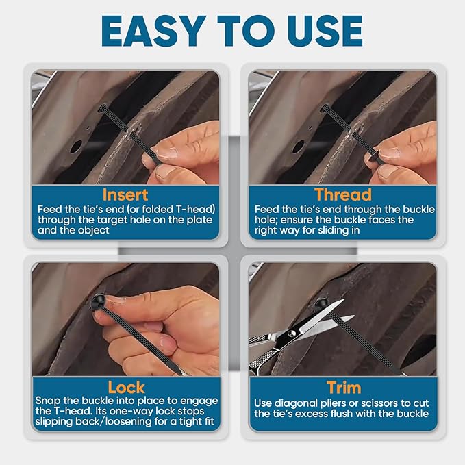 600Pcs Nylon Universal Cable Tie Buckle for Car, Heavy Duty Self-Locking Zip Ties Fasteners for Car Repair & Home Use, Snap-Fit Bumper Retainer Fender Liner Door Panel Fastener