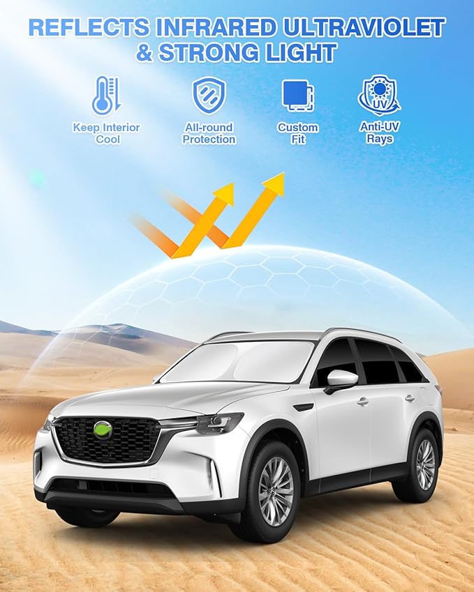 Canvcle Sunshades for Mazda CX-90 2024-2025 2026 CX90 Accessories Windshield Sun Shade Side Rear Window Shade Cover Sun Visor Shield Privacy Protection Keep Vehicle Cool Black 8PCS