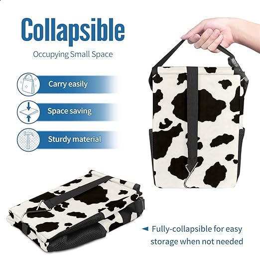 Black White Cow Print Car Trash Can with Lid Collapsible Reusable Waterproof Car Garage Bag,Automotive Garbage Can,Car Accessories Interior Car Organizer