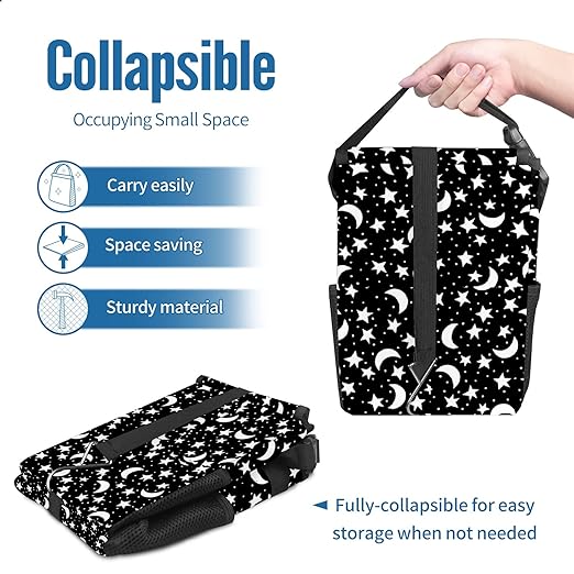 Gothic Night Stars Moons On Black Car Trash Can with Lid Collapsible Reusable Waterproof Garage Bag,Automotive Garbage Can,Car Accessories Interior Organizer, 22112802