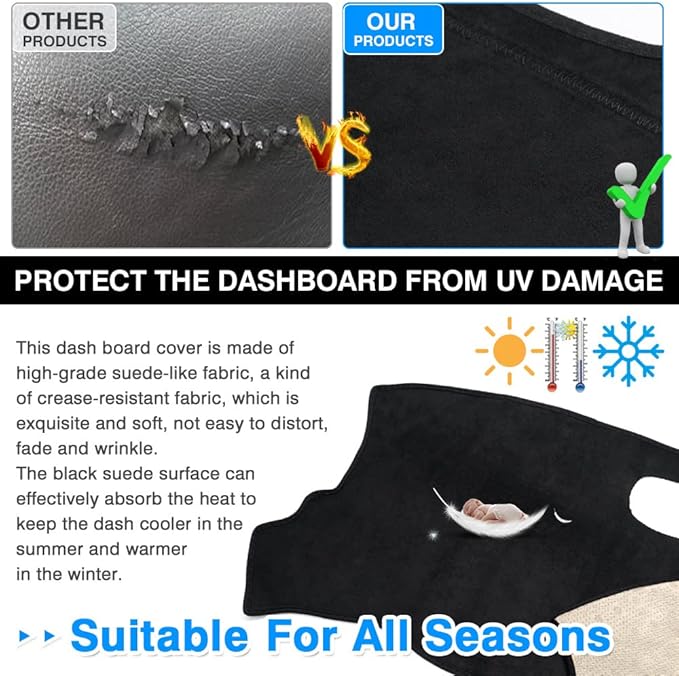 Autorder Dashboard Cover Mat for Chrysler PT Cruiser 2001 2002 2003 2004 2005 Accessories Dash Cover Suede Dash Mat Sunshade Glare UV Rays Protector