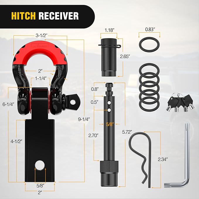 Nilight 3" x 30' Recovery Tow Strap Kit with 2" Hitch Receiver and 3/4" Anti-Theft D-Ring Shackles Storage Bag Heavy Duty Tow Rope for Car Truck SUV ATV (MBS 31500LBS)