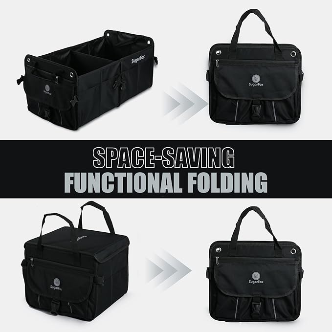 Car Trunk Organizer for SUV - 63L+26L Modular Storage, Heavy-Duty, Foldable Waterproof, Soft & Hard Covers, Non-Slip, Multi-Compartment, All Black M006