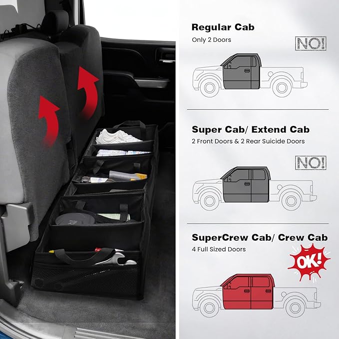 Chevrolet Silverado 1500 2500 /GMC Sierra 2011-2025 Truck Under Bench Seat Storage with Removable Divider 600D Oxford Cloth, truck accessories Mesh Organizer