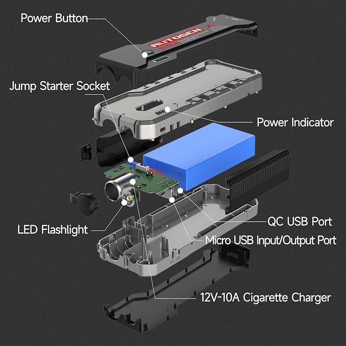 Car Jump Starter 6000A, AUTOGEN Portable Battery Jumper Starter All Gas and 10.0L Diesel Engine, Jump Start Battery Pack and Jump Box with 12V DC Output and EVA Case