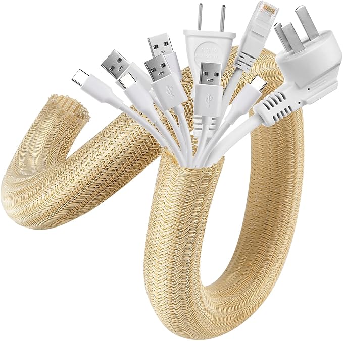 AGPTEK Cable Sleeve, 10ft - 1.5 inch Cable Management, Desk Cord Cover Organizer Wire Hider for Home Office Computer TV Wire Loom Tubing, Pet Proof Cord Protector from Cat Dog Chewing, Wood Color