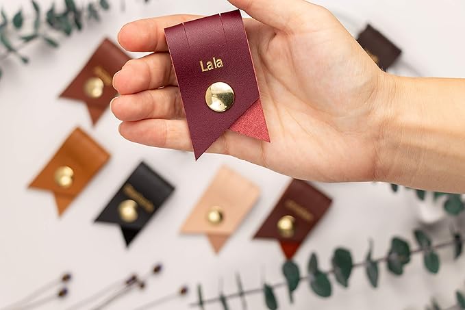 KEYAIIRA - Set of 3 Personalized Leather Cable Cord Holders Gold Snap Closure - laptop charging cord keeper, earbud wire organizer customized monogram gift tech, stocking stuffer, travel accessories