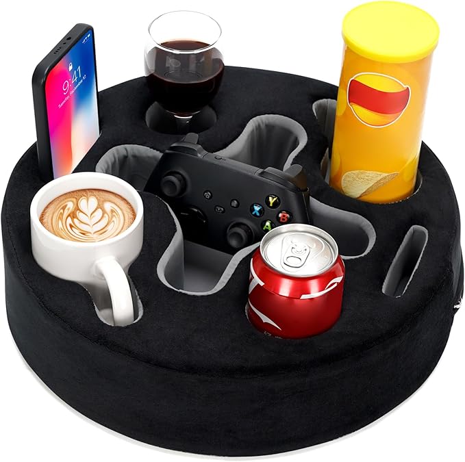 INNO STAGE Couch Cup Holder-Sofa Cup Holder Pillow | Couch Caddy Buddy | Drinks Cupholder Tray Organizer for Bed, Rv, Tv, Car, Man Cave, Boat, Remote, Snacks| Present for Couch Potato(Black)