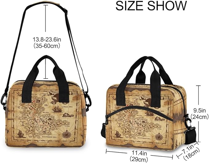Lunch Bag for Kids Pirate Treasure Map Insulated Cooler Lunch Box Large Capacity Lunch Organizer for Boys Girls