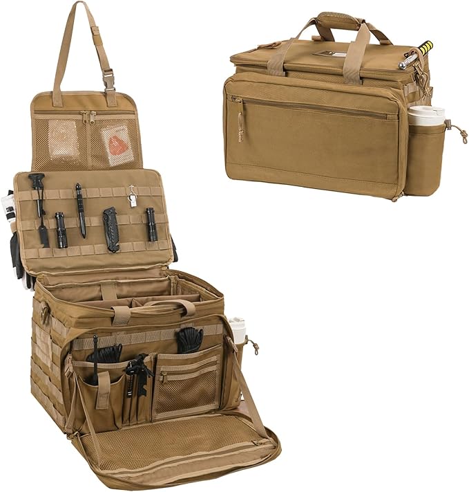SCAVATA Patrol Bag Law Enforcement, Police Gear Car Front Seat Vehicle Organizer Bags with MOLLE System (Khaki)