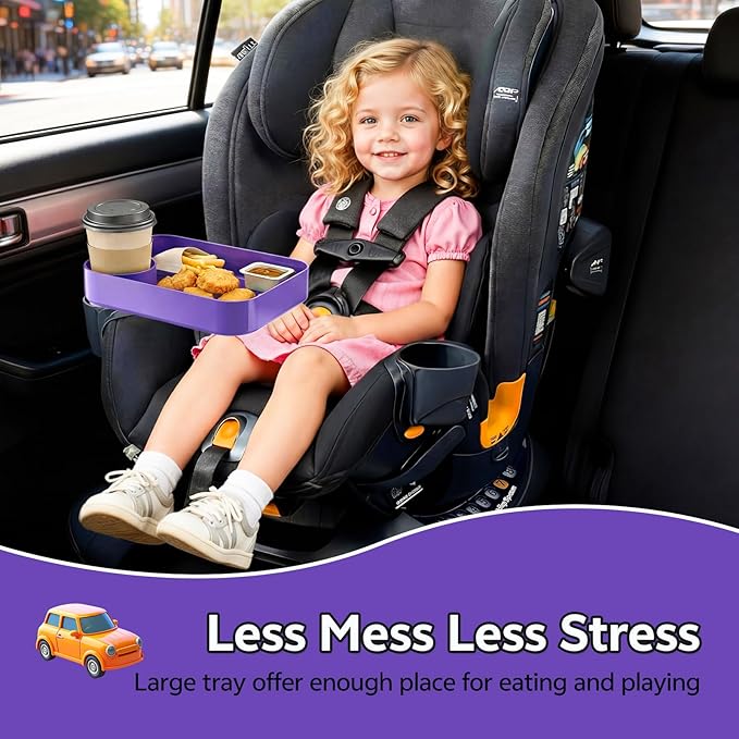 Car Seat Snack Tray for Kids Toddler Travel,Cup Holder Expander for Car,Toddler Travel & Road Trip Accessory for Mess-Free Snacking in The Car (Purple)