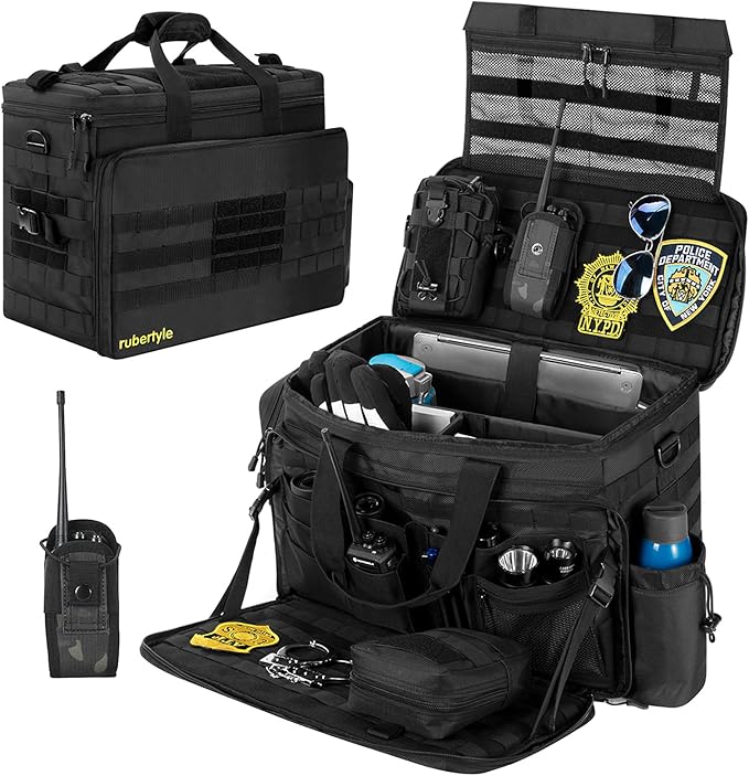 Car Front Seat Organizer | Patrol Bag | large police duty bag | 35L size 15" laptop compatible | Military Duffle for patrol, Gym, Camping, Hunting, Range | DIY space