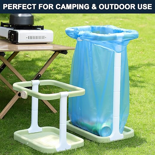 Portable Trash Bag Holder – Foldable & Lightweight Trash Bag Stand, Collapsible Trash Can for Camping, Outdoor, Car & Home Use – Easy Assembly, Compact Storage, Includes 15PCS Bags