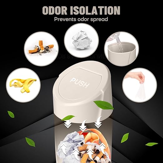 Car Trash Can Bin with Lid - 2 Packs Car Garbage Can Cup Holder-Light Beige Mini Leakproof Vehicle Garbage Bin with 40pcs Trash Bags-Automotive Organizers and Storage for Front Back Seat Accessories
