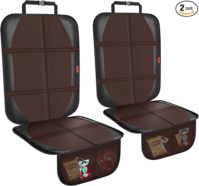 XHYANG Car Seat Protector,2 Pack Automotive Seat Protectors Baby Carseat Pad Waterproof & Durable 600D Fabric for Child Baby Car Seat Mat Vehicle Pet Cover 2 Storage Pockets (Brown)