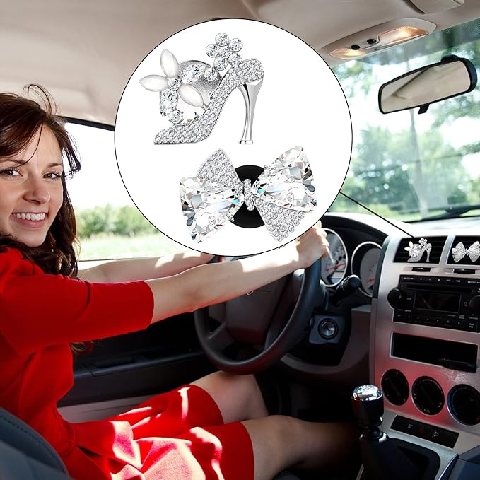 Frienda 8 Pcs Bling Car Air Vent Clips Crystal Rhinestone Air Conditioning Outlet Clip Cute Diamond Interior Car Accessories for Women (Classic Style)