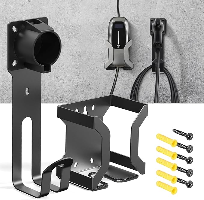 BMZX EV Charger Holder J1772, Wall Mount Kit for Electric Car Charger, SAE J1772 Cable Organizer, Heavy-Duty Stainless Steel Includes Nozzle Holster Dock & J-Hook