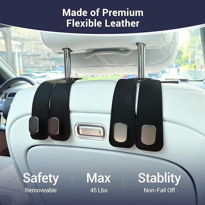 2 Pack Purse Hook for Car Headrest, Car Seat Back Storage Hook for Purses and Bags, Car Back Seat Headrest Purse Holder, Hanger Storage Organizer (Black)