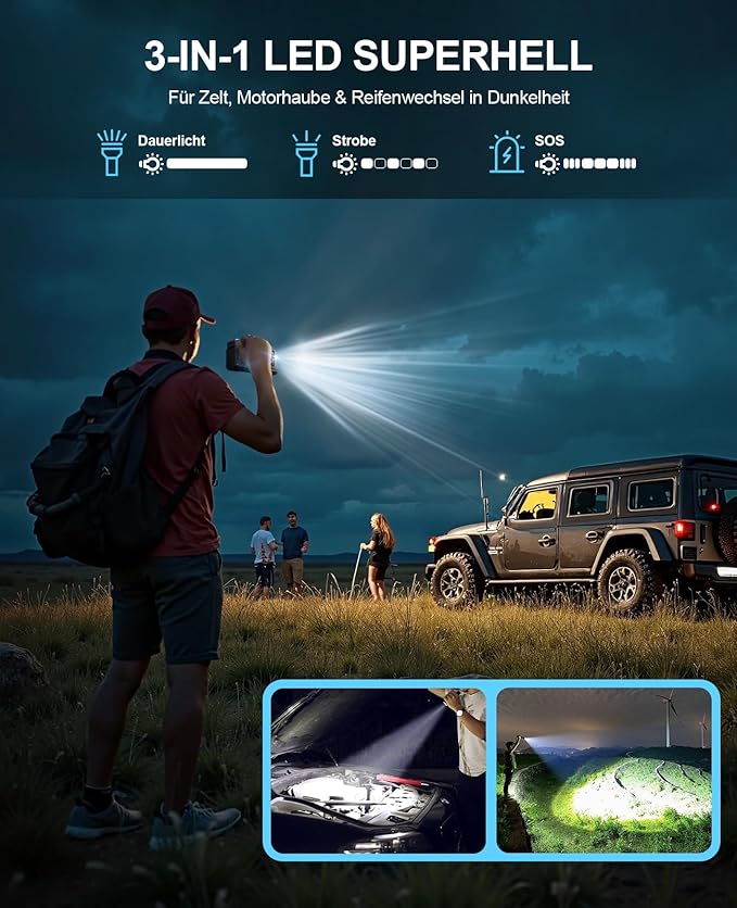 Jump Starter with Air Compressor, 5 in 1 Functional Jump Box 5500A Peak Power Pack with 150PSI Digital Tire Inflator, Portable Car Charger Jumper for 9.0L Gas or 7.5L Diesel