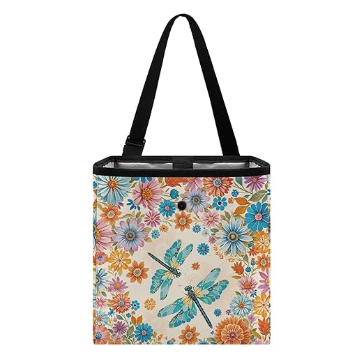 Dragonfly and Boho Mandala Car Trash Can Leakproof Trash Bin Car Garbage Can Hanging Water-Resistant Collapsible Auto Trash Bag Car Accessories for Women Men
