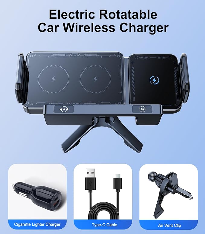 Wireless Car Charger Mount Holder for Samsung Galaxy Z Fold 7 6 5 4 3 2, Rotatable Air Vent Dual Coils Auto Clamping Fast Charging Phone Holder for iPhone 16 15, Samsung S25, Google Pixel 9 Pro