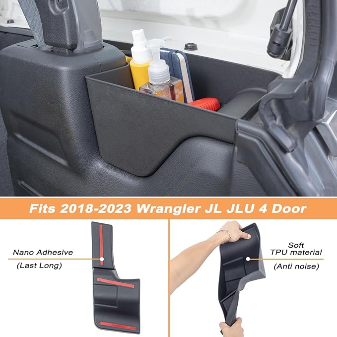 Passenger Side Wheel Well Storage Bin Rear Trunk Organizer Tray Compatible with 2018-2022 2023 Jeep Wrangler JL JLU 4-Door Accessories Rear Trunk Cargo Extra Storage Box(Soft TPU Material, Anti Noise)