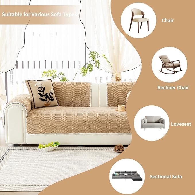 Plush Warm Sofa Covers Washable, Funny Fuzzy Couch Cover for Dogs Washable, Non-Slip Couch Covers for Loveseat, Soft Sofa Slipcover for Pet & Kid(1PC, Light Brown, 36"×63", Loveaeat)