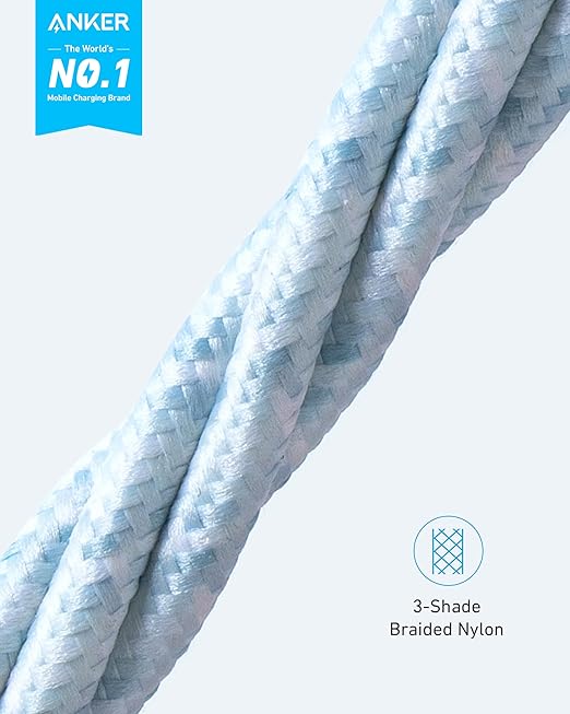 Anker USB A to Lightning Cable(3.3FT, 1Pack), MFi Certified Nylon USB to Lightning Cord for iPhone 14/13/12/11 Pro/11/XS MAX/XR/8/7/6s Plus Cable(Blue)