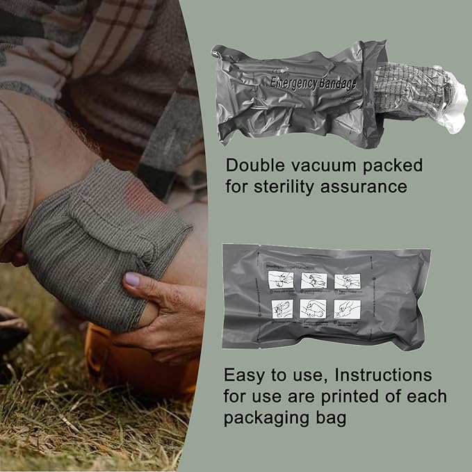 Israeli Emergency Bandage, 6" 4Pack Compression Bandage, Trauma Wound Dressing, Sterile Vacuum Sealed Packaging for Bleeding Control, Medical Trauma Kit, Combat Tactical First Aid IFAK Supplies