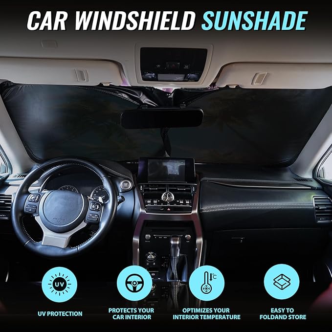 Windshield Sun Shade - Car Windshield Sun Shade for UV Protection Heat Reduction 2026 Sun Visor for Car Interior (57"x31")