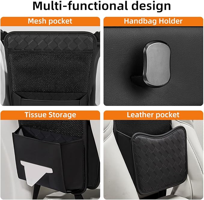 Purse Holder for Car,Car Purse Holder Between Seats,PU Leather Seat Back Organizer,Large Capacity Bag,Car Net Pocket Handbag Holder,Pet Barrier(Gray)