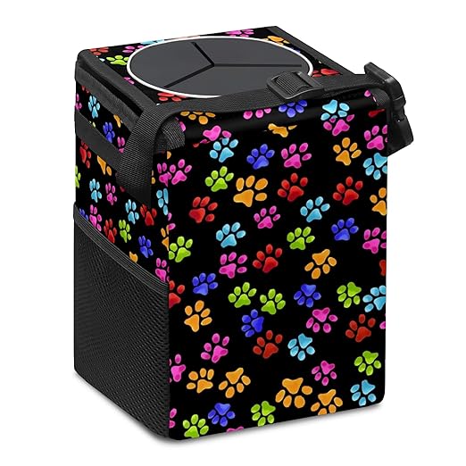 Paws Cat and Dog Print Car Trash Can with Lid Collapsible Reusable Waterproof Car Garage Bag,Automotive Garbage Can,Car Accessories Interior Car Organizer