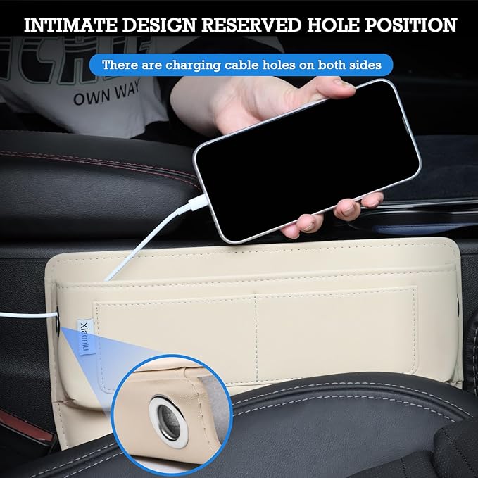 Car Seat Gap Filler Leather Car Seat Organizer and Storage, Universal Car Accessories,Fit Console Side Gap Filler, Suitable for Mobile Phones, Keys, Cards (1Pack Beige)