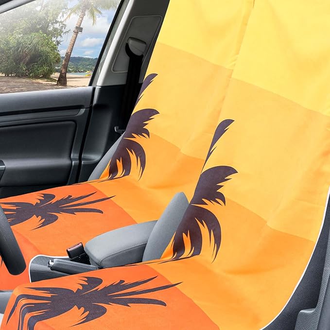 Hahafelt 2 Pack Car Seat Towel Covers with Storage Bag 63 x 32 Inch Athletic Running Towel Seat Sweat Washable Non Slip Cover Gift for Car Outdoor Sport Activities (Beach Palm Trees)